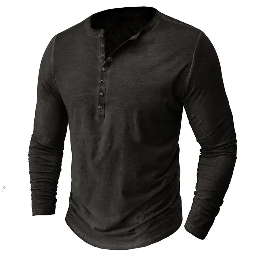 Camiseta de manga larga para hombre con botones