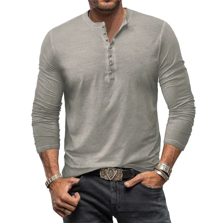 Camiseta de manga larga para hombre con botones
