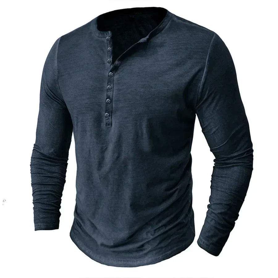 Camiseta de manga larga para hombre con botones
