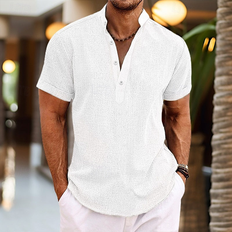 Camiseta Henley de manga corta para hombre