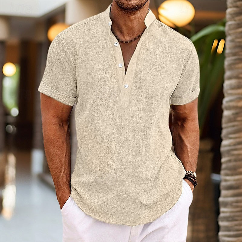 Camiseta Henley de manga corta para hombre