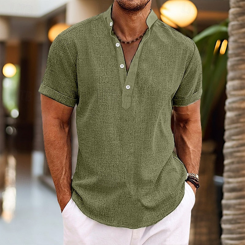 Camiseta Henley de manga corta para hombre