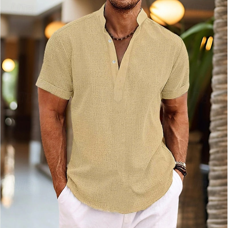Camiseta Henley de manga corta para hombre