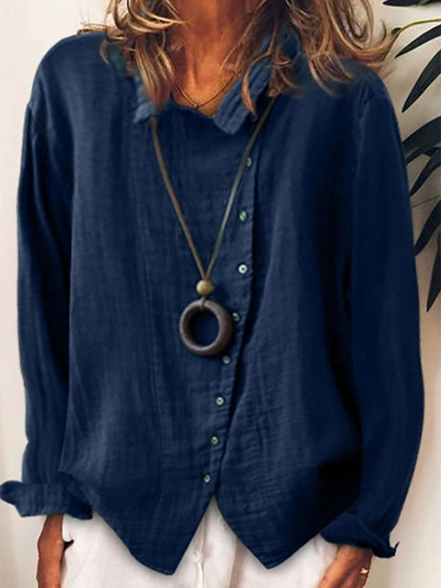 Camiseta larga casual de algodón y lino para mujer