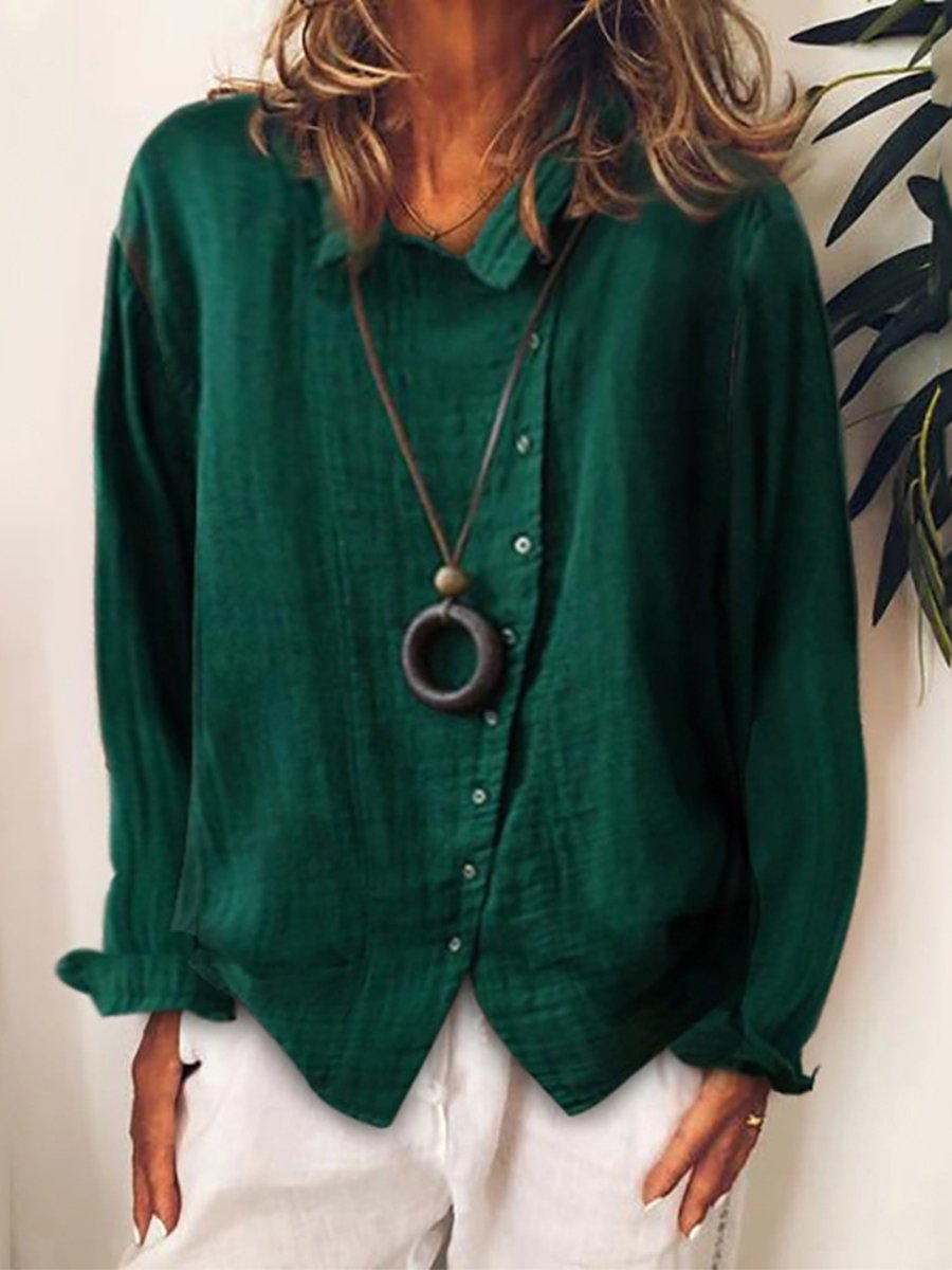 Camiseta larga casual de algodón y lino para mujer