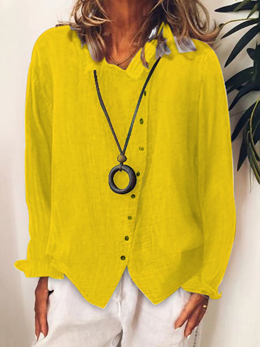 Camiseta larga casual de algodón y lino para mujer
