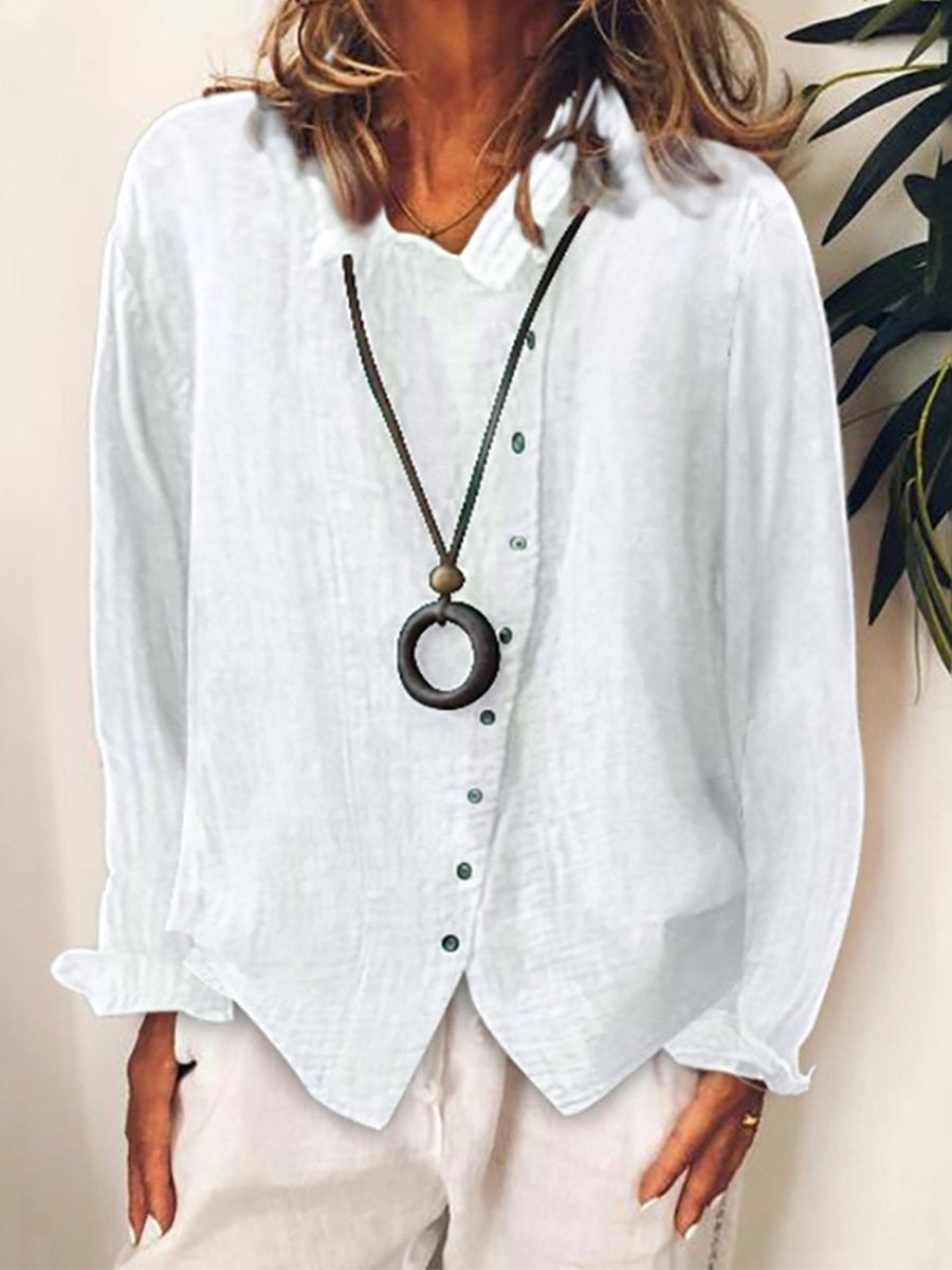 Camiseta larga casual de algodón y lino para mujer