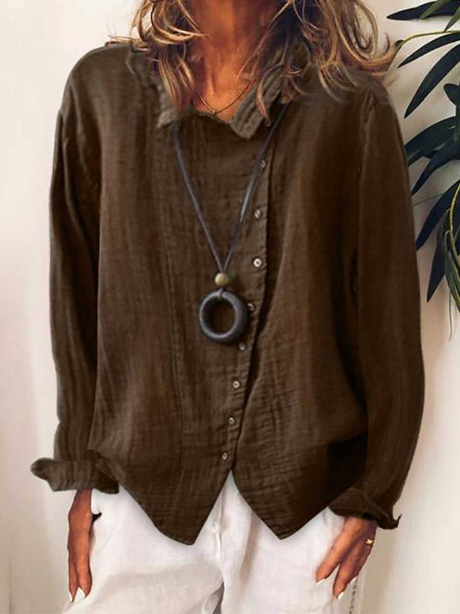 Camiseta larga casual de algodón y lino para mujer