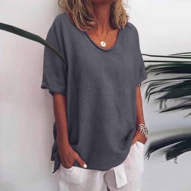Camiseta oversized con escote en V para mujer
