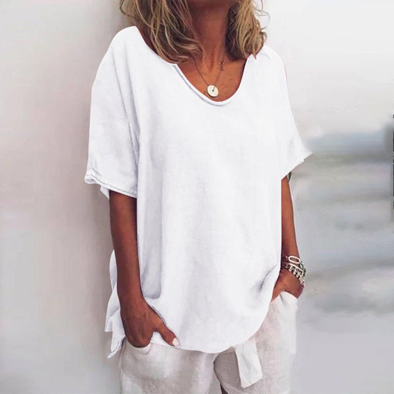 Camiseta oversized con escote en V para mujer