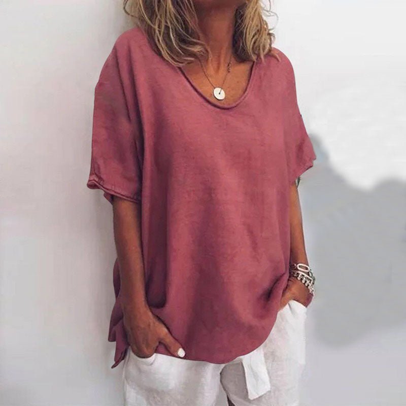 Camiseta oversized con escote en V para mujer