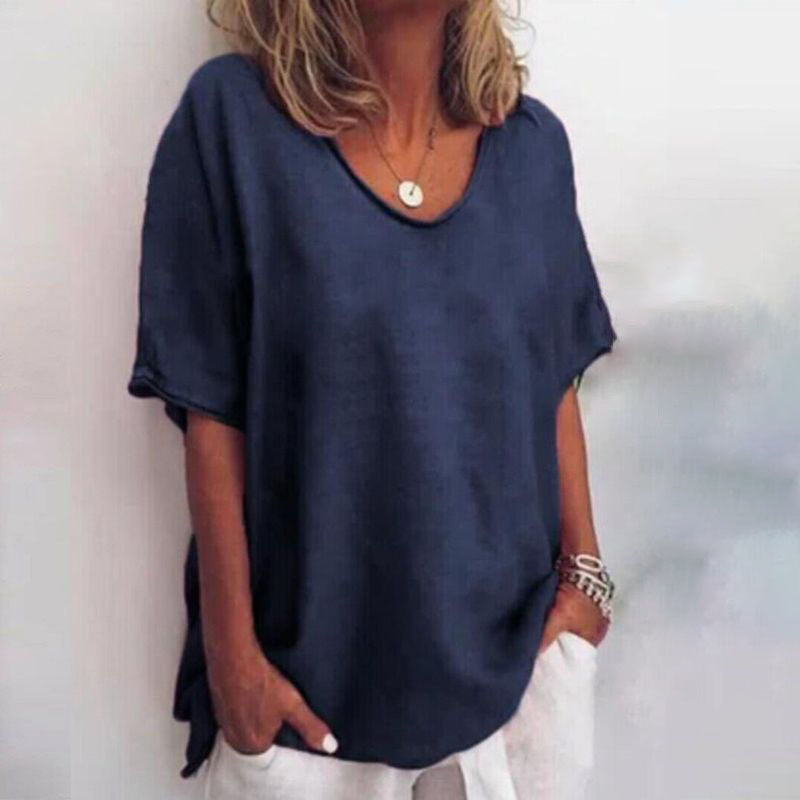 Camiseta Oversized con Escote en V para Mujer
