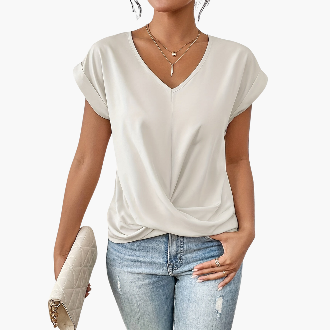 Camiseta para mujer con cuello en V y nudo cruzado en la parte delantera