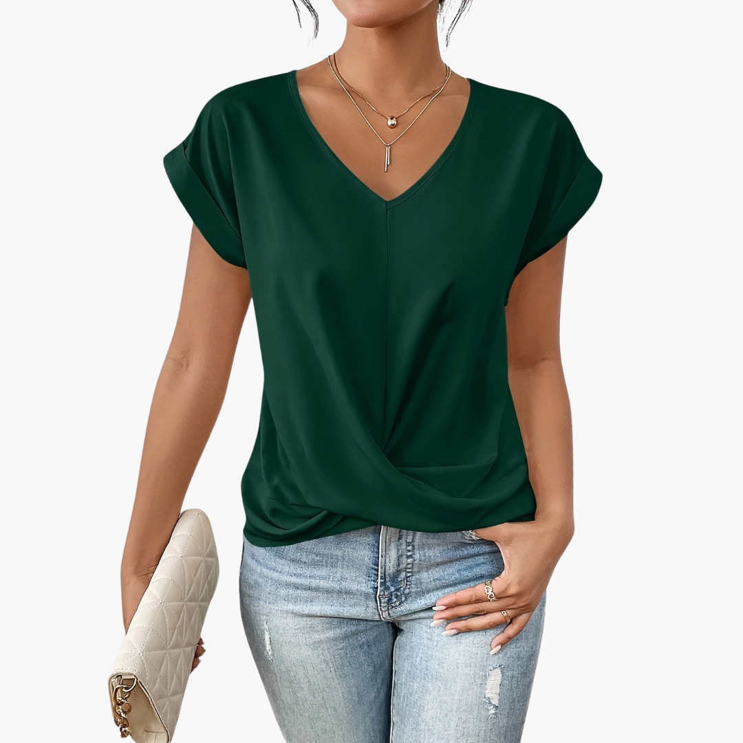 Camiseta para mujer con cuello en V y nudo cruzado en la parte delantera