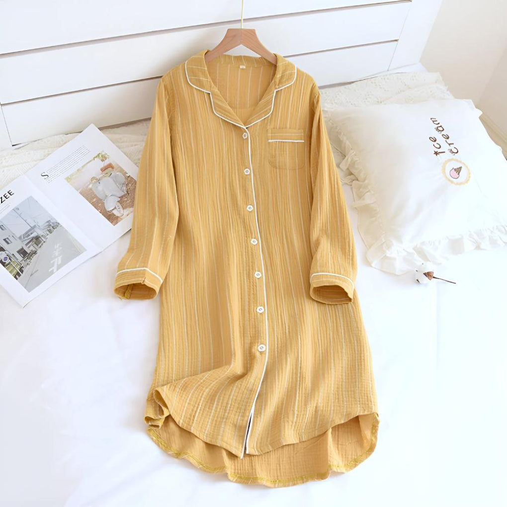 Camisón ligero a rayas de muselina de algodón para mujer