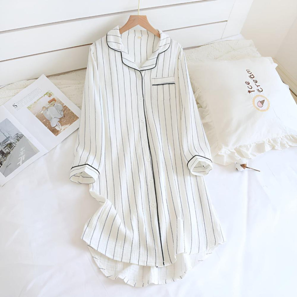 Camisón ligero a rayas de muselina de algodón para mujer