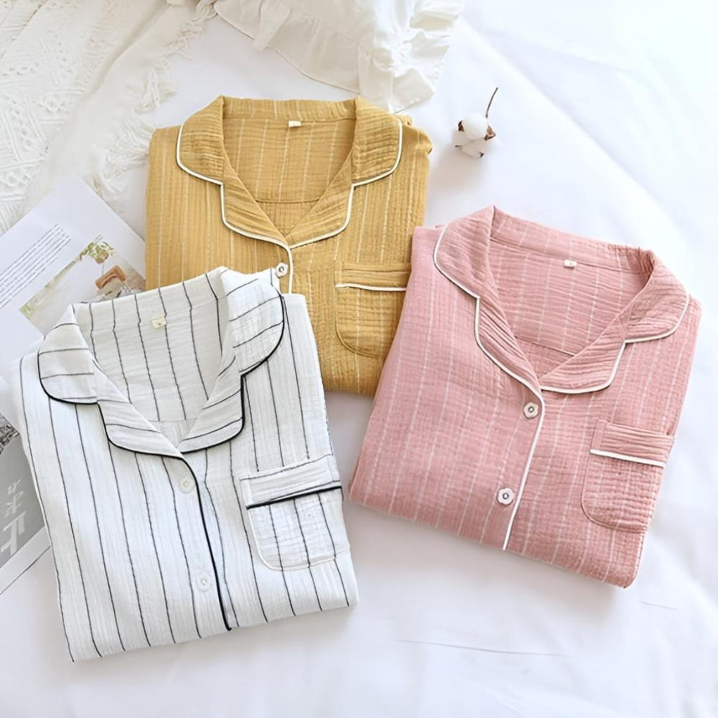 Camisón ligero a rayas de muselina de algodón para mujer