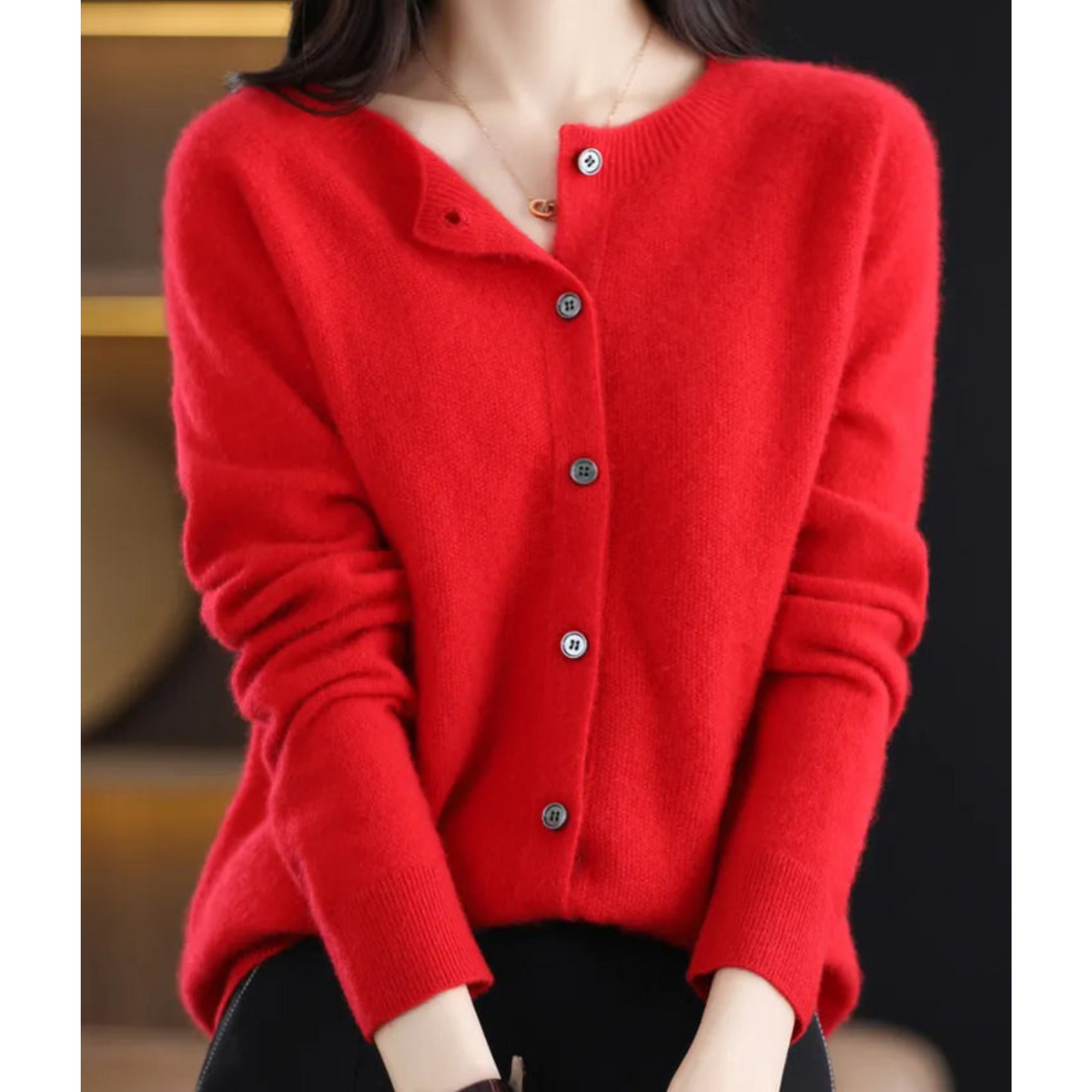 Cárdigan de lana para mujer con cuello redondo - Jersey de punto blanco