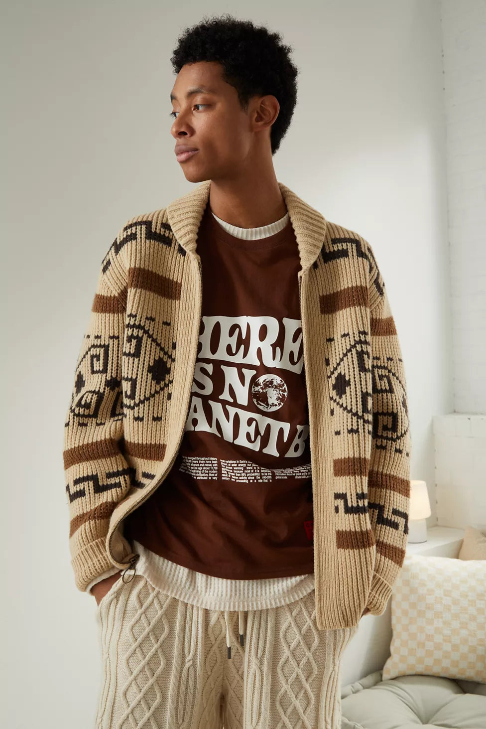 Cárdigan de punto jacquard estilo vintage para hombre