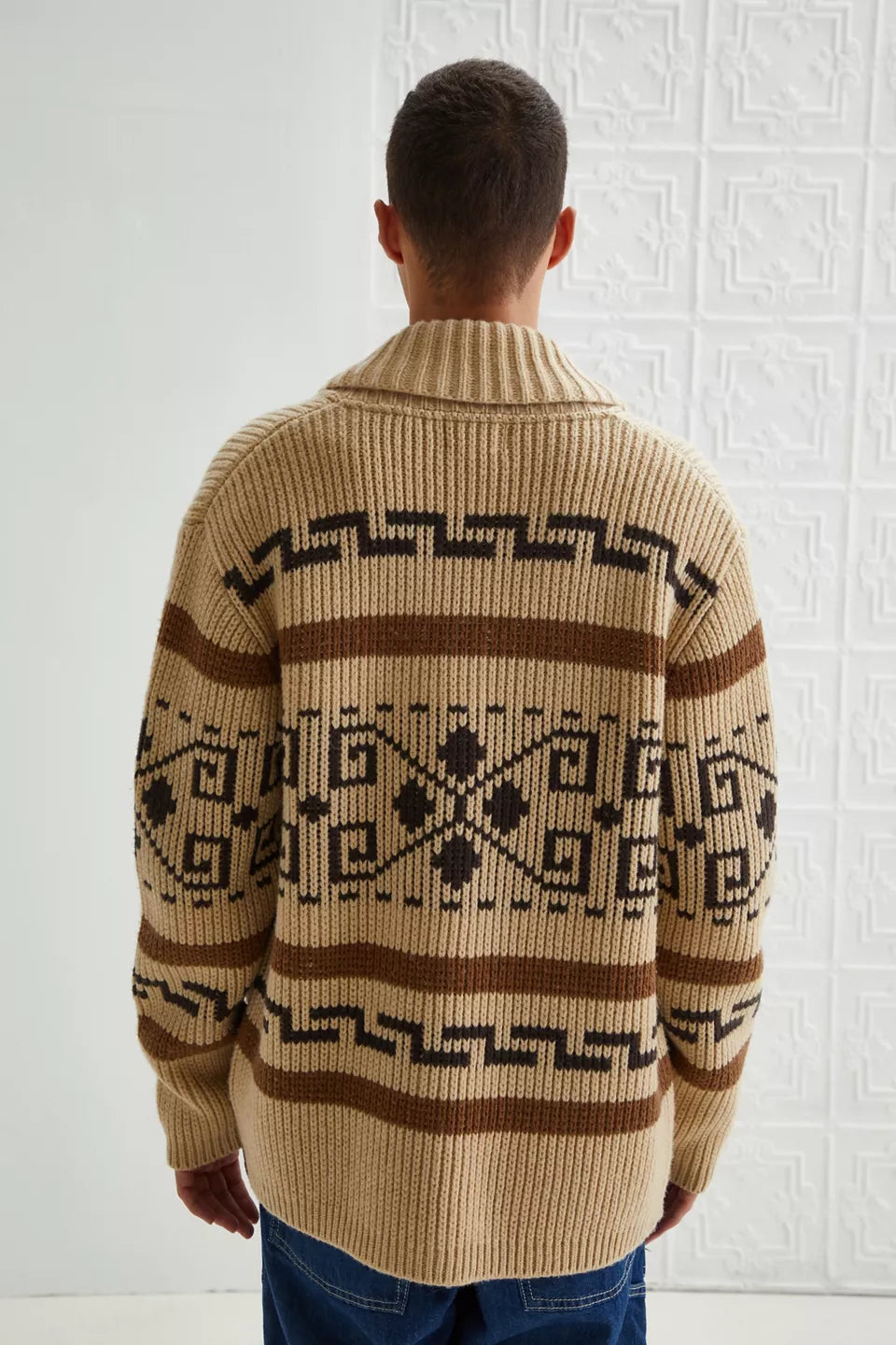 Cárdigan de punto jacquard estilo vintage para hombre