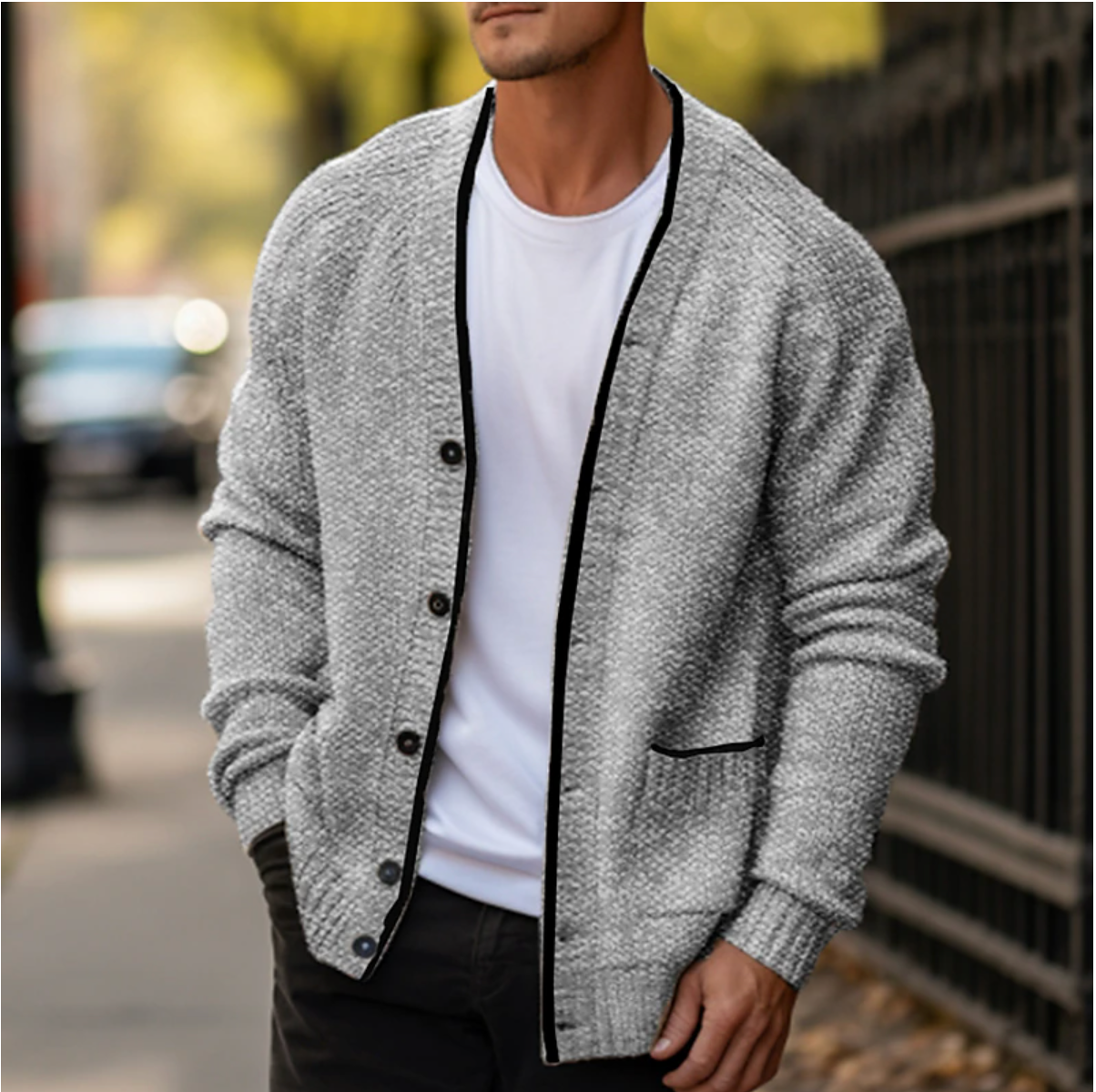 Cárdigan de punto para hombre con botones
