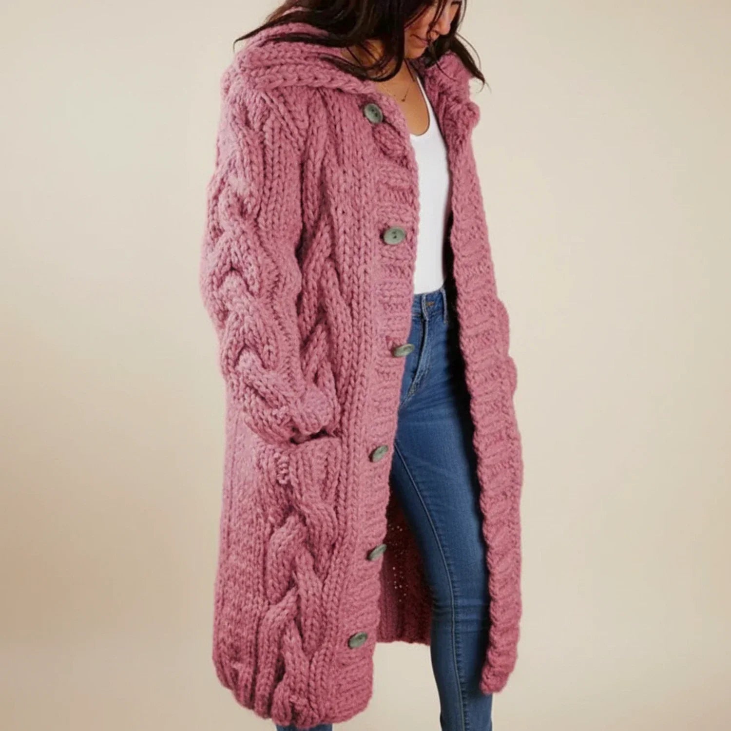 Cárdigan largo de invierno con capucha para mujer