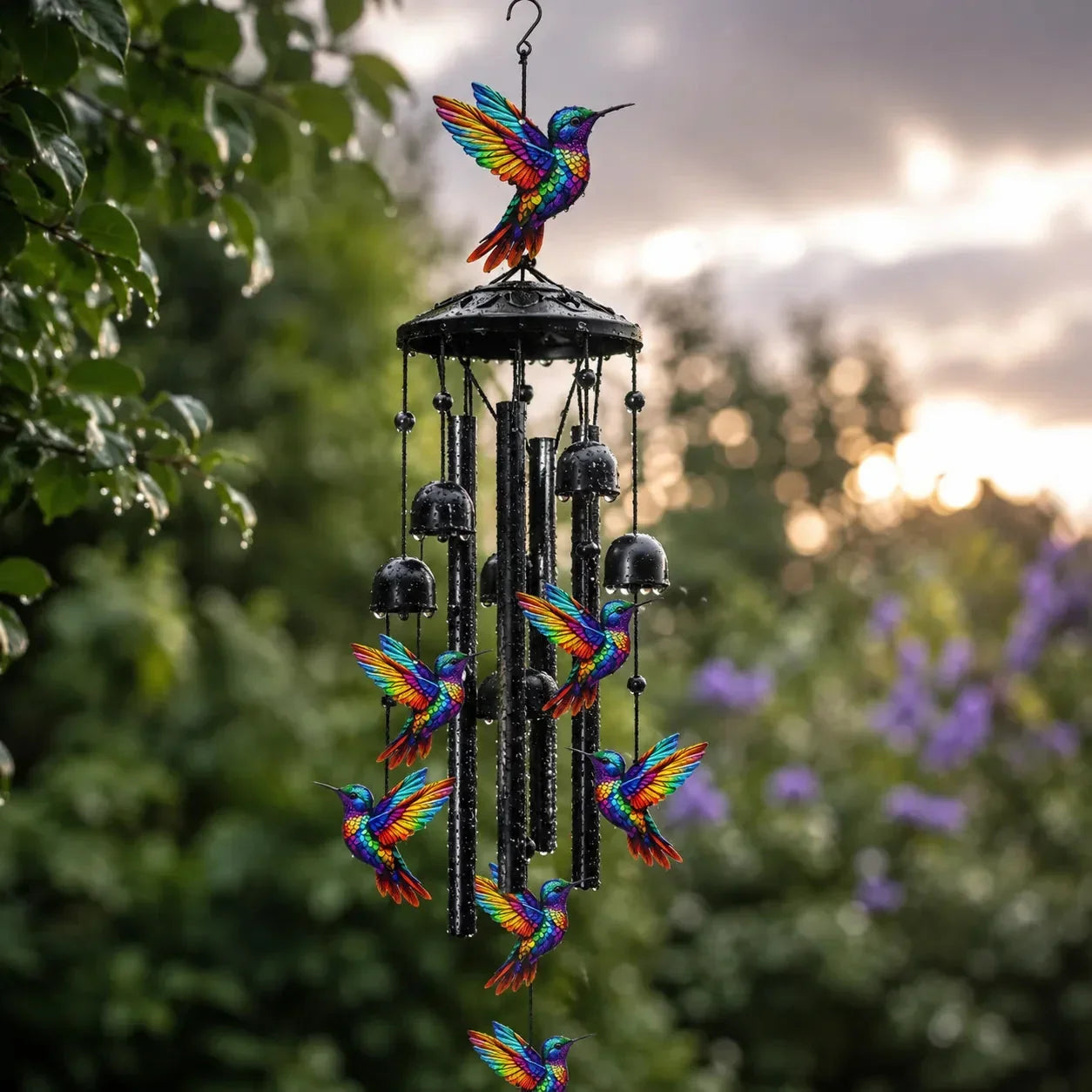 Carillón de viento de colibrí arcoíris para jardín, patio y porche