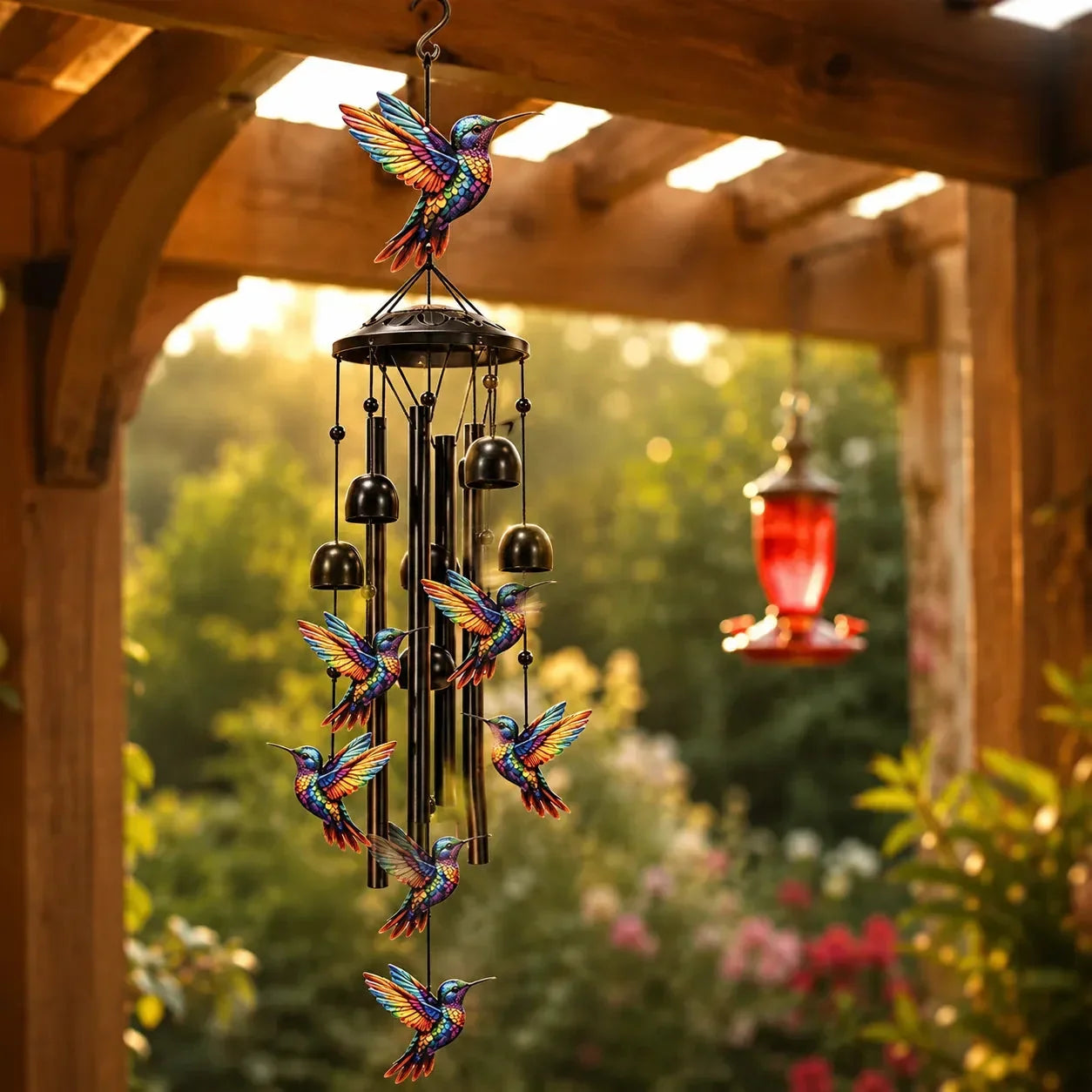 Carillón de viento de colibrí arcoíris para jardín, patio y porche