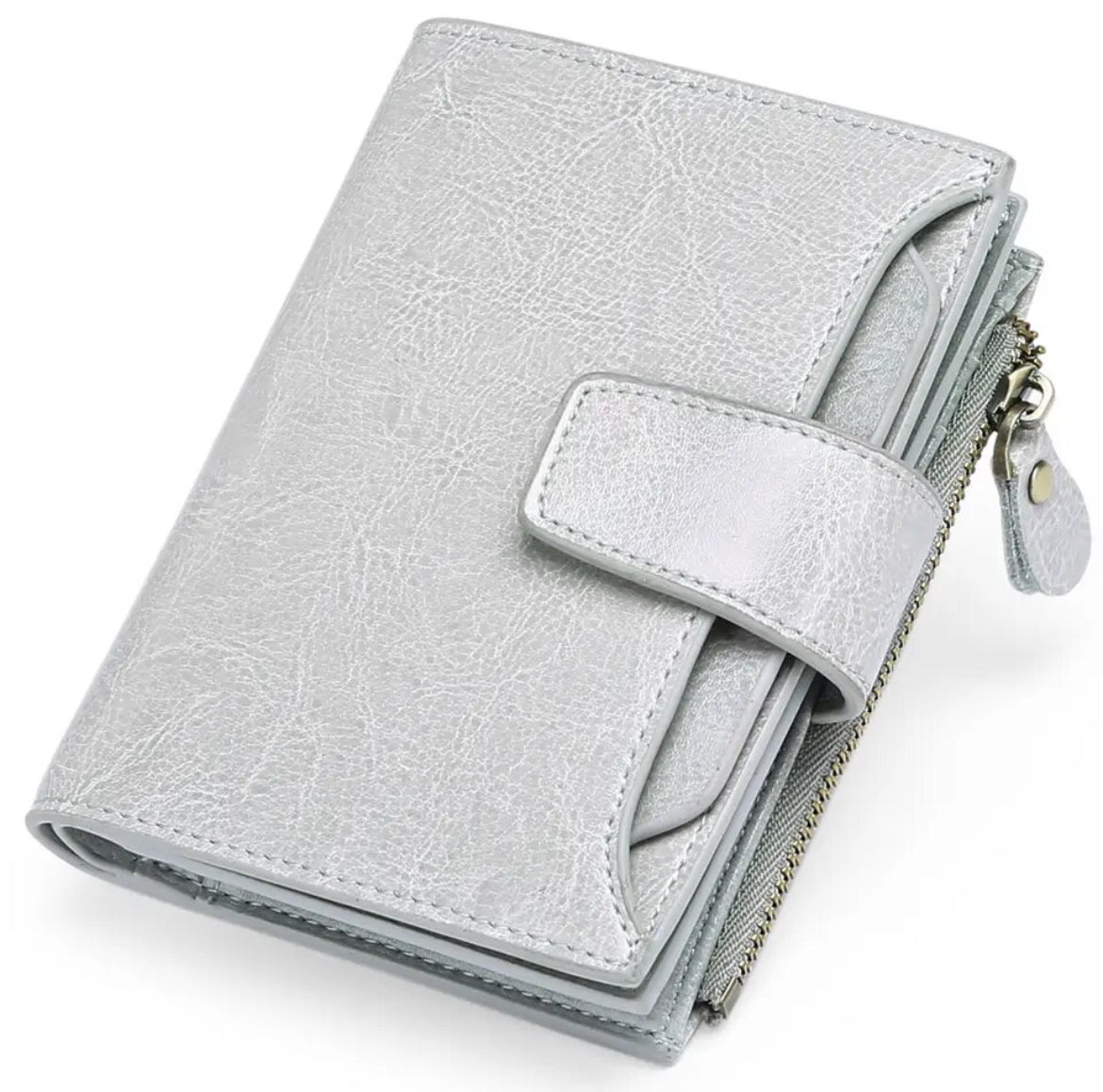 Cartera compacta de piel auténtica con múltiples bolsillos