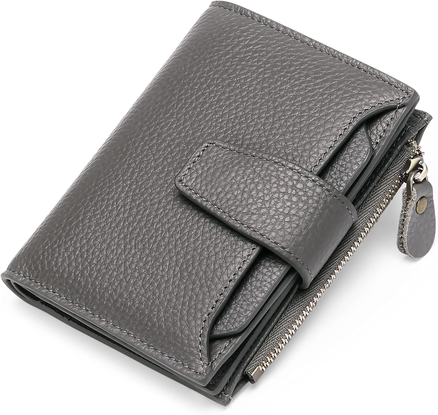 Cartera compacta de piel auténtica con múltiples bolsillos