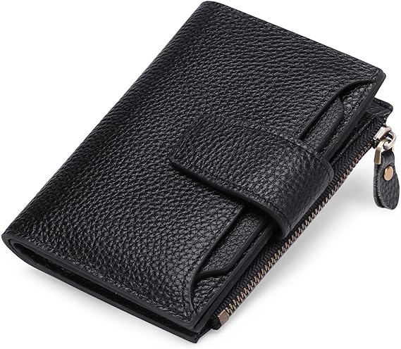 Cartera compacta de piel auténtica con múltiples bolsillos