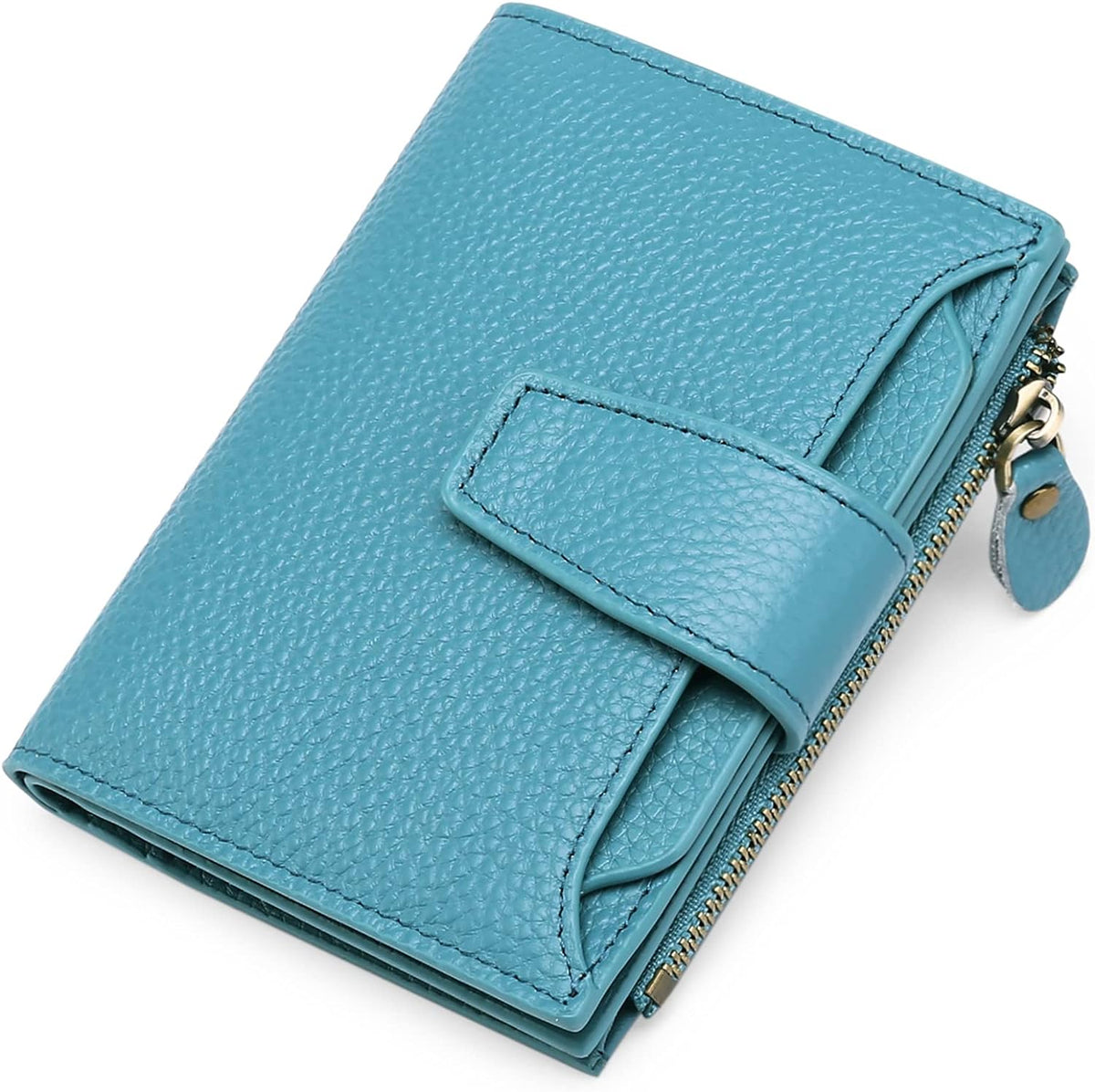 Cartera compacta de piel auténtica con múltiples bolsillos