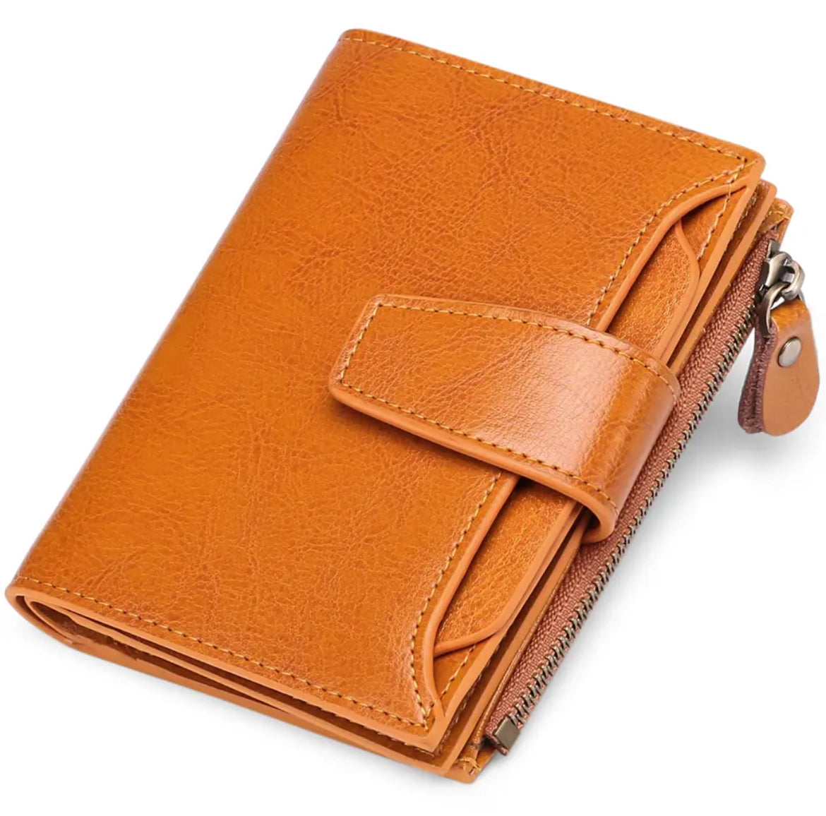 Cartera compacta de piel auténtica con múltiples bolsillos