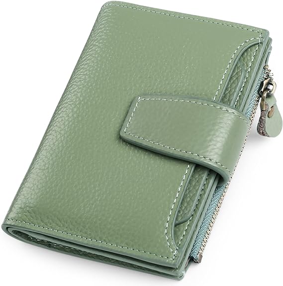 Cartera compacta de piel auténtica con múltiples bolsillos
