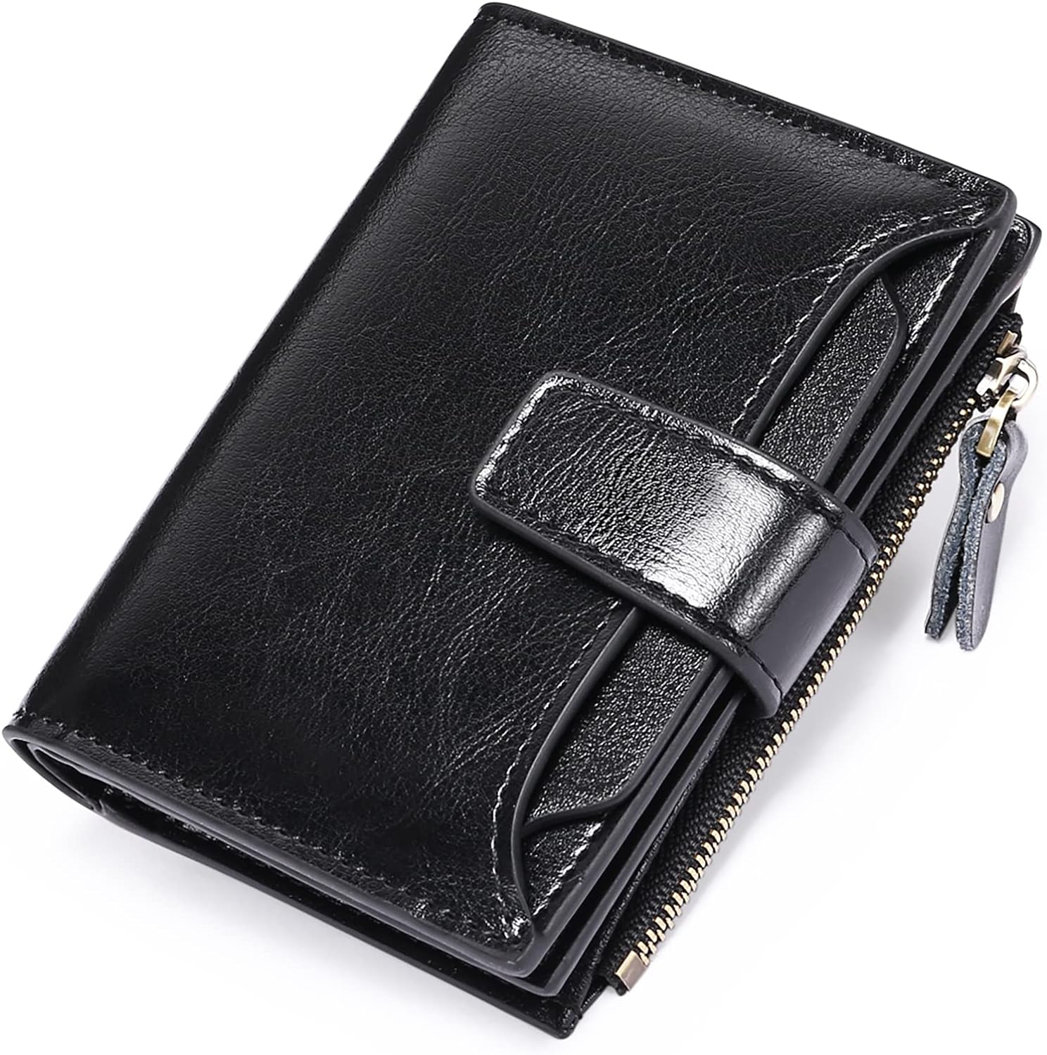 Cartera compacta de piel auténtica con múltiples bolsillos