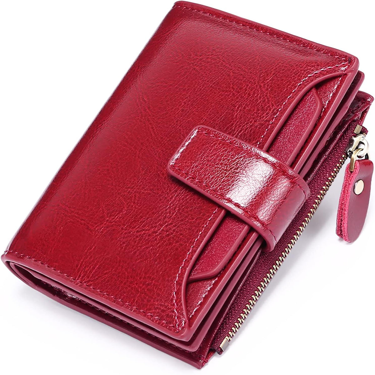 Cartera compacta de piel auténtica con múltiples bolsillos