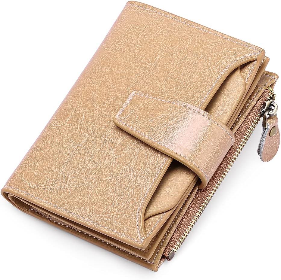 Cartera compacta de piel auténtica con múltiples bolsillos