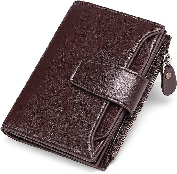 Cartera compacta de piel auténtica con múltiples bolsillos