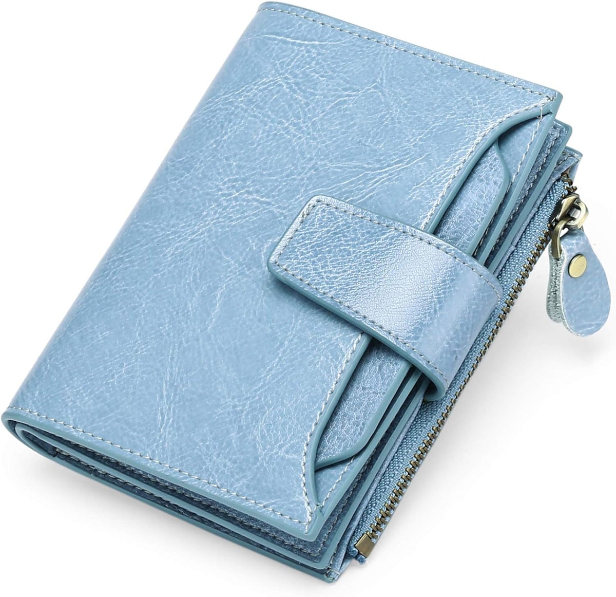 Cartera compacta de piel auténtica con múltiples bolsillos