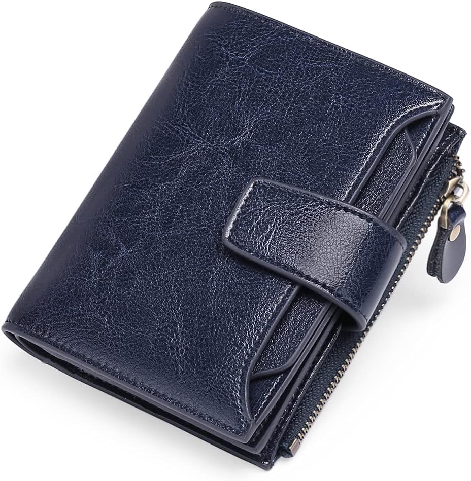 Cartera compacta de piel auténtica con múltiples bolsillos
