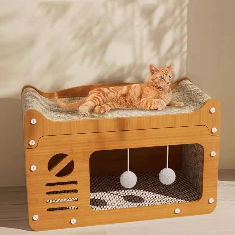Casa rascador de lujo para gatos multinivel con juguetes de peluche