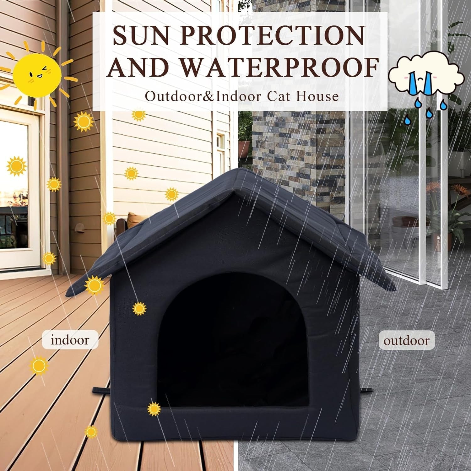 Caseta exterior para mascotas resistente a la intemperie para gatos y perros apta para todas las estaciones