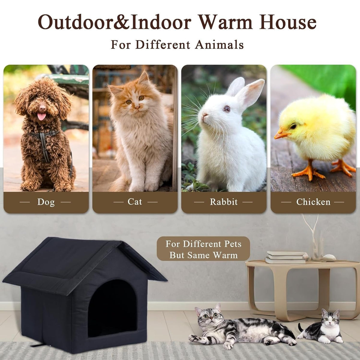 Caseta exterior para mascotas resistente a la intemperie para gatos y perros apta para todas las estaciones