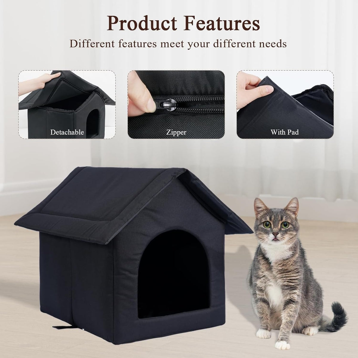 Caseta exterior para mascotas resistente a la intemperie para gatos y perros apta para todas las estaciones