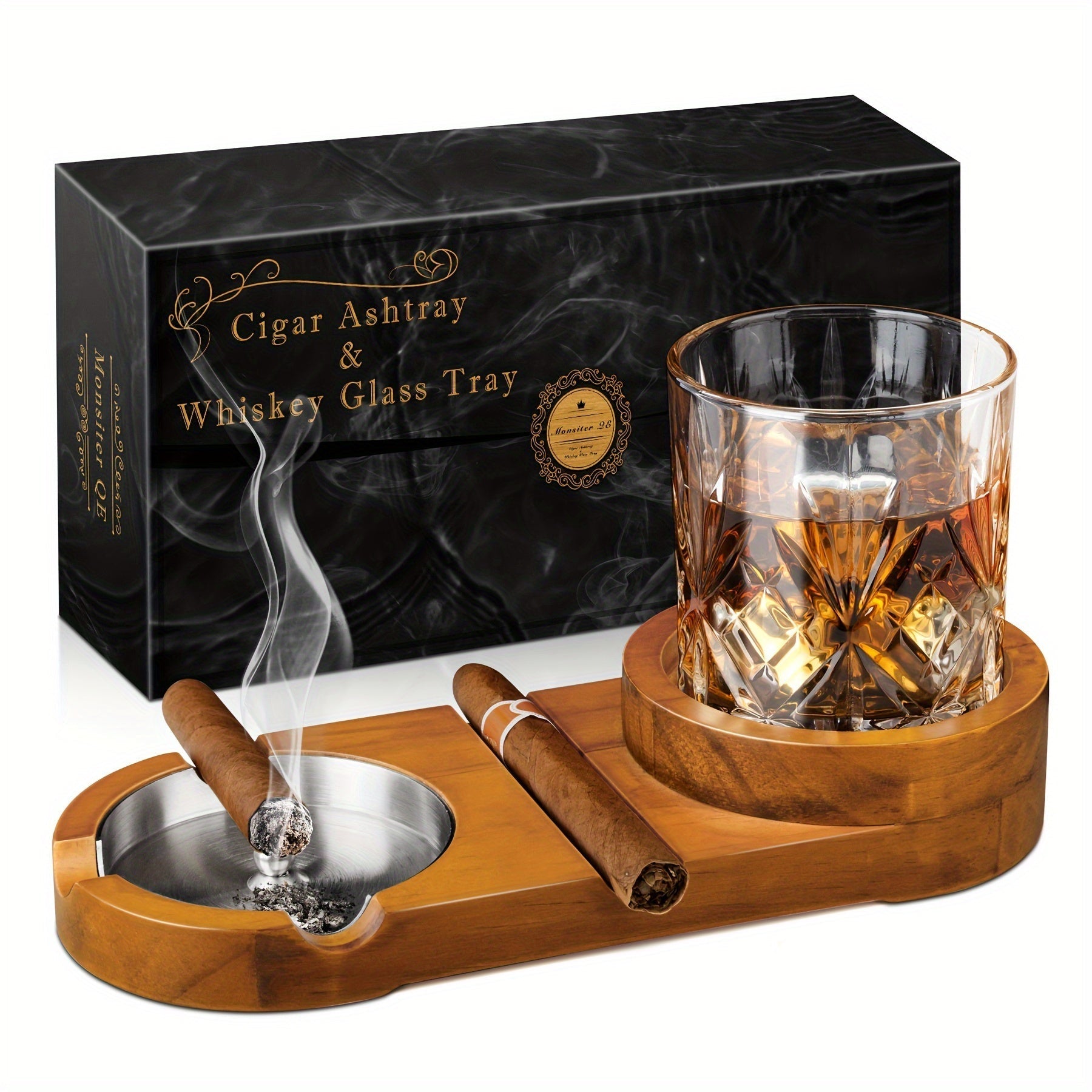 Cenicero Creativo para Puros y Bandeja para Vaso de Whisky - Regalo Ideal para el Día del Padre o Regalo Empresarial