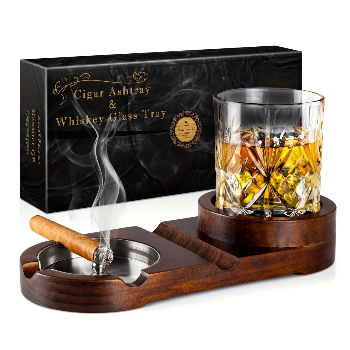 Cenicero Creativo para Puros y Bandeja para Vaso de Whisky - Regalo Ideal para el Día del Padre o Regalo Empresarial