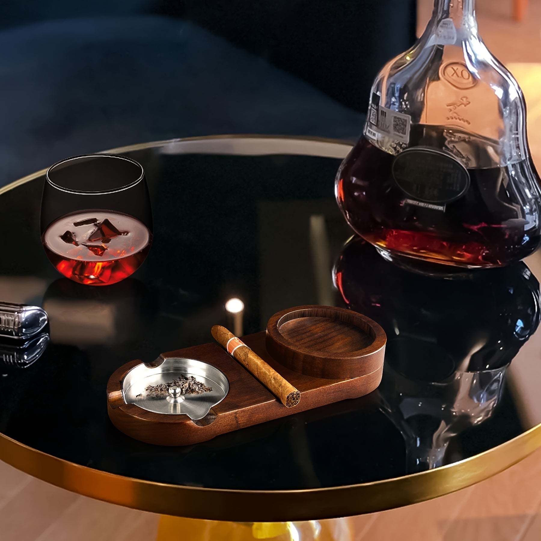Cenicero Creativo para Puros y Bandeja para Vaso de Whisky - Regalo Ideal para el Día del Padre o Regalo Empresarial
