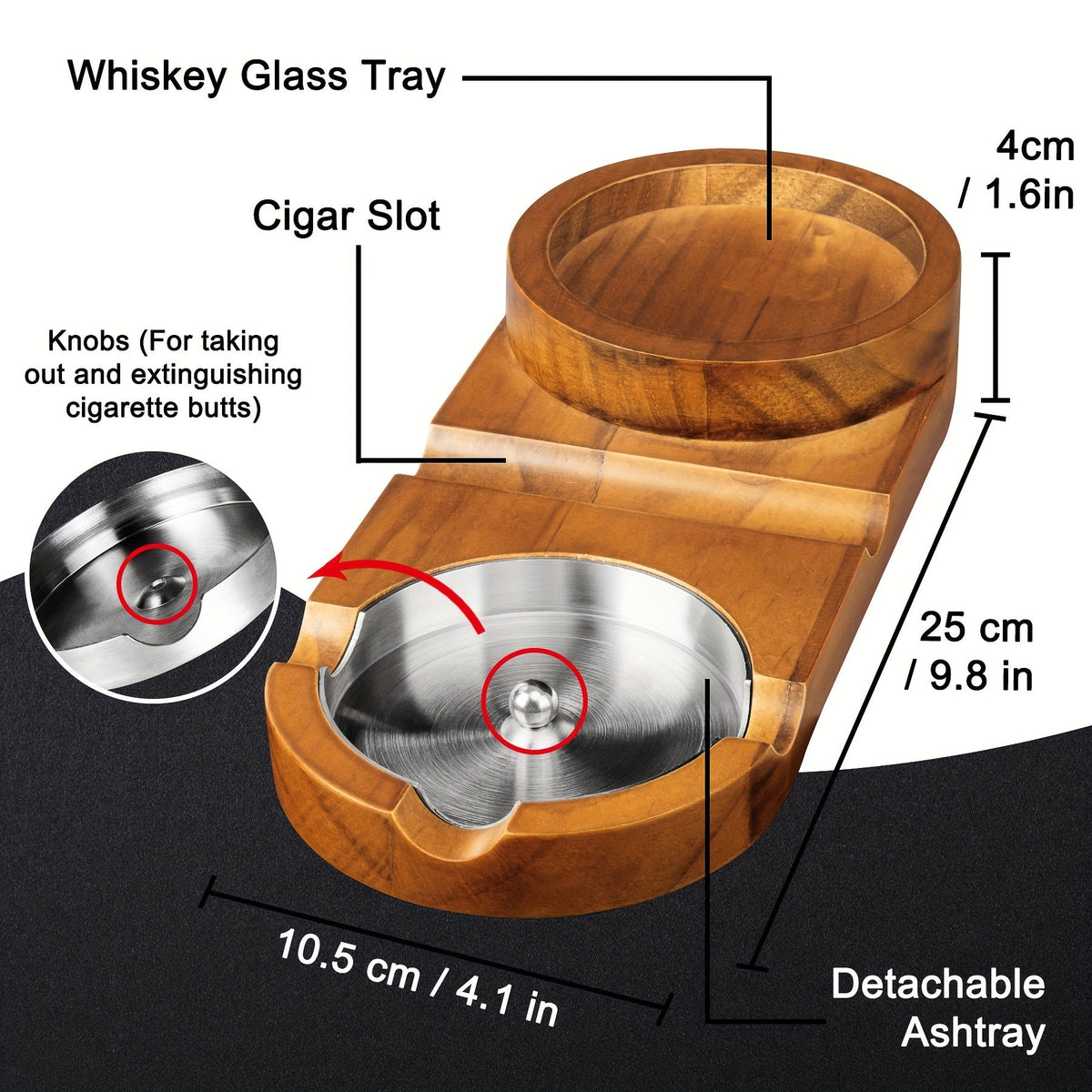 Cenicero Creativo para Puros y Bandeja para Vaso de Whisky - Regalo Ideal para el Día del Padre o Regalo Empresarial
