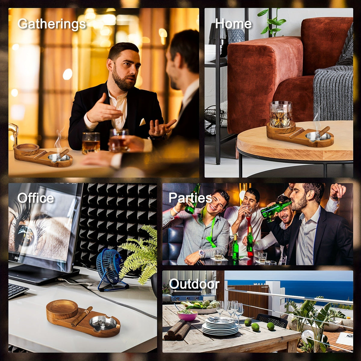 Cenicero Creativo para Puros y Bandeja para Vaso de Whisky - Regalo Ideal para el Día del Padre o Regalo Empresarial