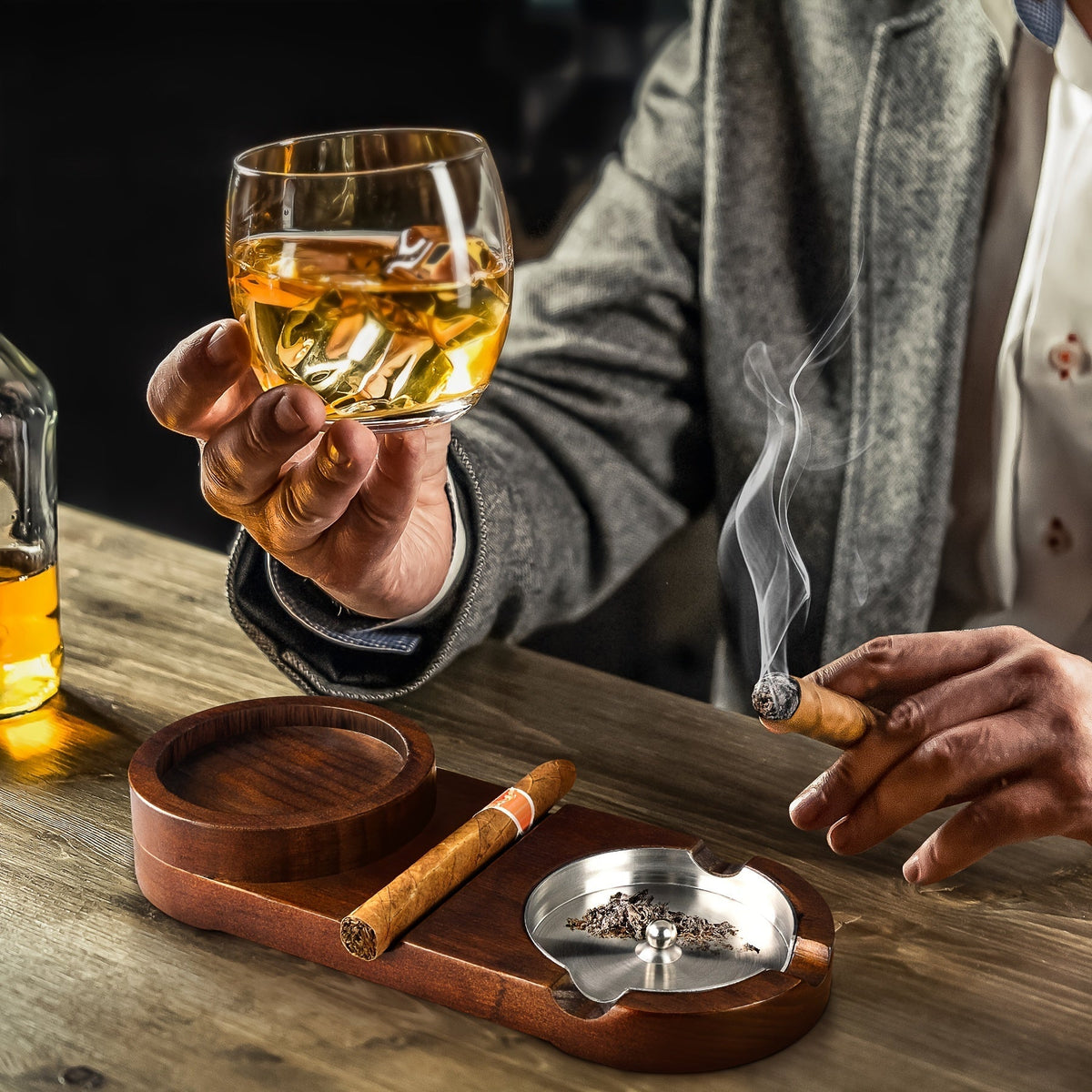 Cenicero Creativo para Puros y Bandeja para Vaso de Whisky - Regalo Ideal para el Día del Padre o Regalo Empresarial